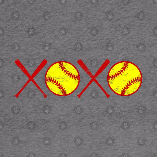 Vintage XOXO Love Softball Hugs and Kisses Yellow and Red by TeeCreations